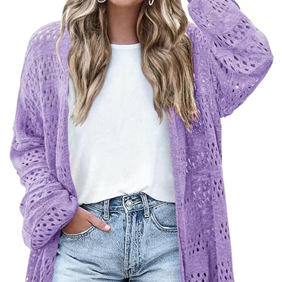 Sweaters - NWT 💜 OVERSIZED PURPLE LIGHTWEIGHT CUT-OUT CROCHET KNIT CARDIGAN SWEATER OS